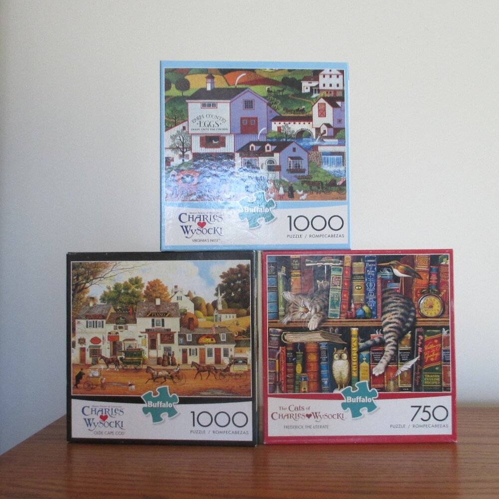 Charles Wysocki Jigsaw Puzzle Bundle Lot of 3 Buffalo Perfect Snap 1000 & 750 Pc